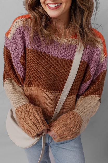 Multicolour Cropped Colorblock Drop Shoulder Knitted Sweater