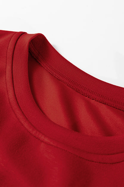 Racing Red Solid Color Drop Shoulder Pullover Drawstring Mini Skirt 2pcs Outfit