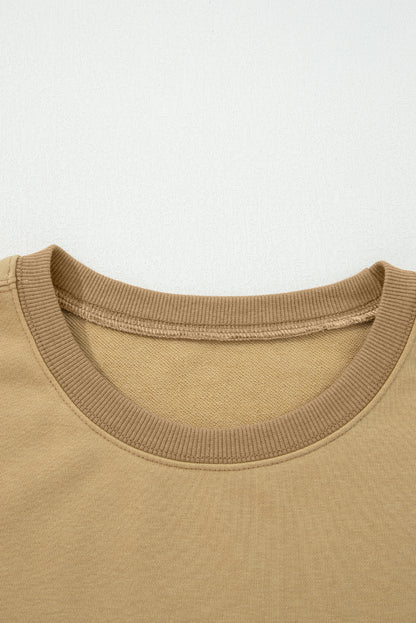 Sage Green Contrast Star Patchwork Exposed Seam Uneven Hem Drop Shoulder Sweatshirt