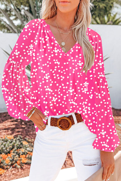 Yellow Floral Print V Neck Long Puff Sleeve Top