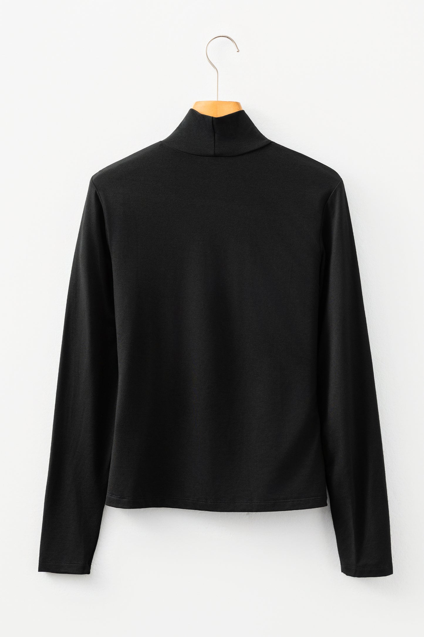 Black Slim Fit High Neck Long Sleeve Basic Top