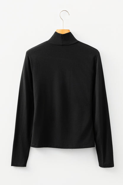 Black Slim Fit High Neck Long Sleeve Basic Top