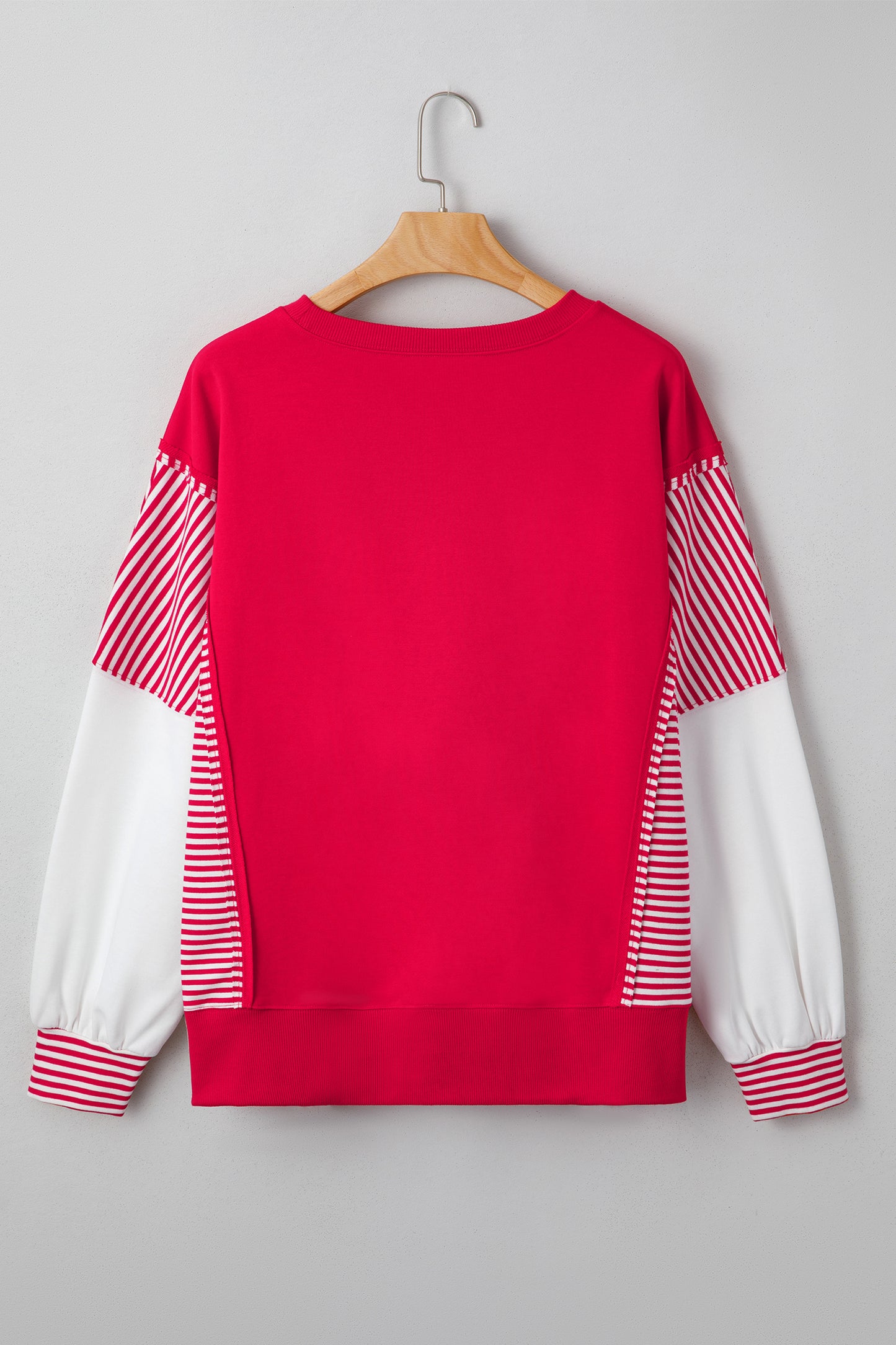 Dark Blue Striped Patchwork Sleeve Colorblock Sweatshirt