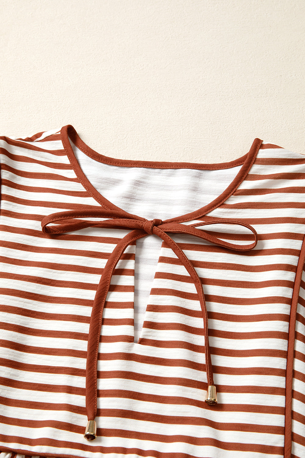 Brown Stripe Babydoll Long Sleeve Blouse
