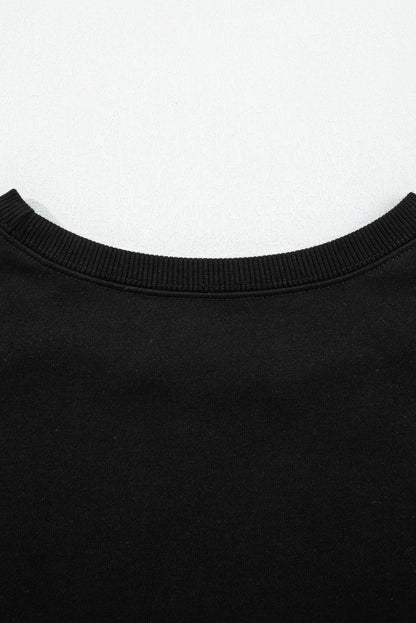 Black Varsity Stripe Detail Drop Shoulder Pullover Mini Skirt Set