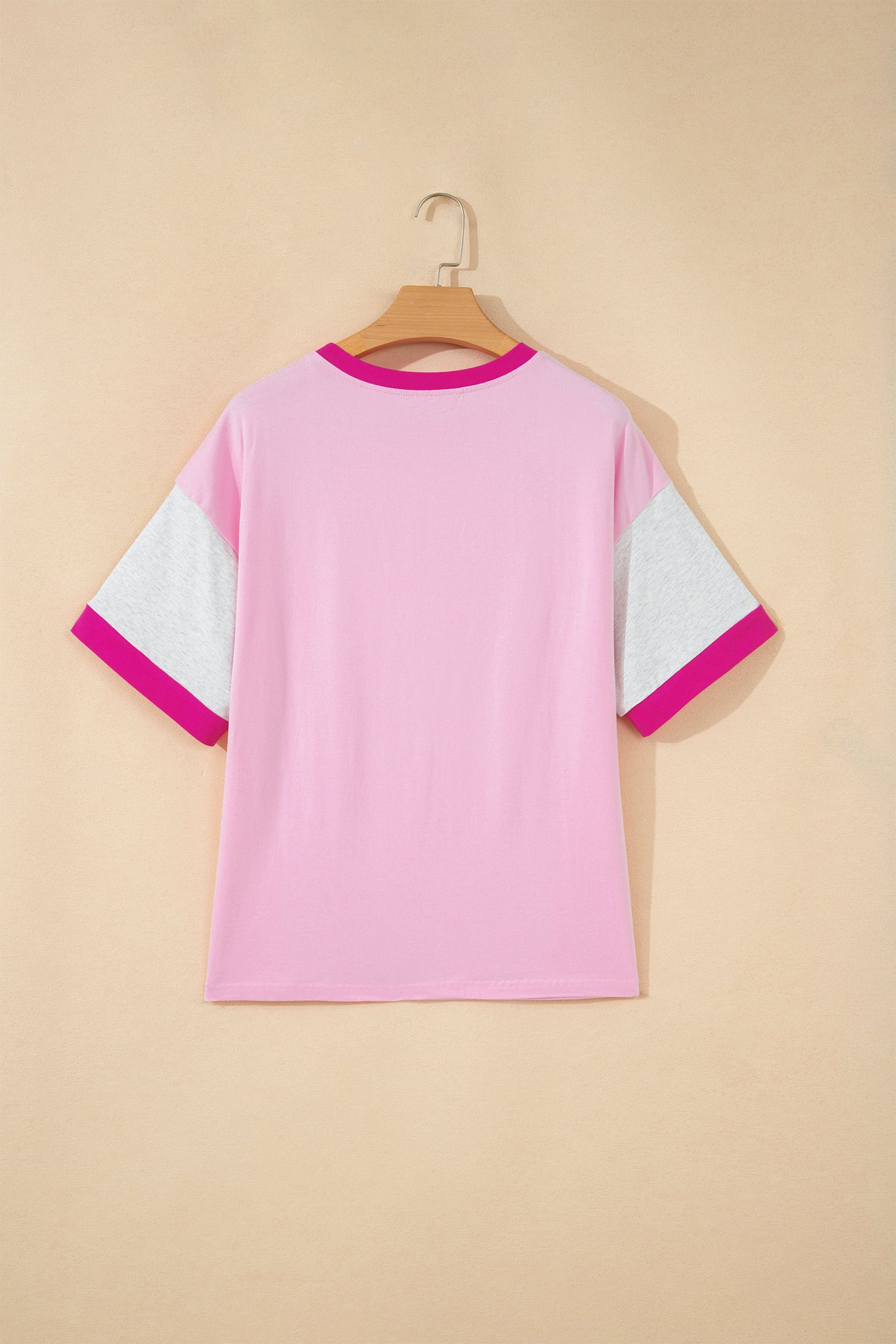 Gossamer Pink Embroidered Bow Detail Color Block Loose Tee