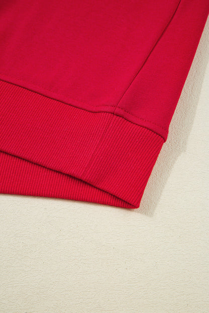 Fiery Red Varsity Striped Detail Crewneck Pullover Elastic Sweatpants 2pcs Outfit