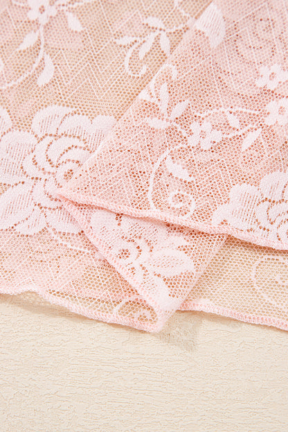 White Sheer Floral Lace Mesh Mock Neck Long Sleeve Top