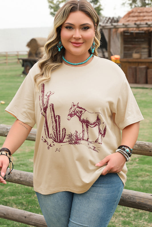 Parchment Western Burro Cactus Crew Neck Graphic Tee