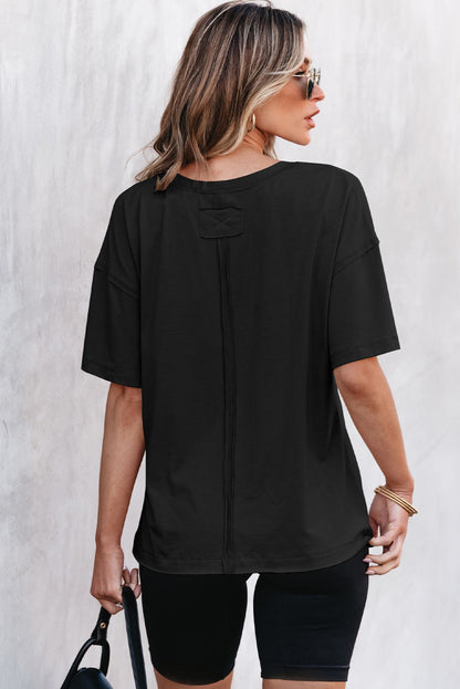 Parchment Raw Seam Patchwork Drop Shoulder Oversize T Shirt