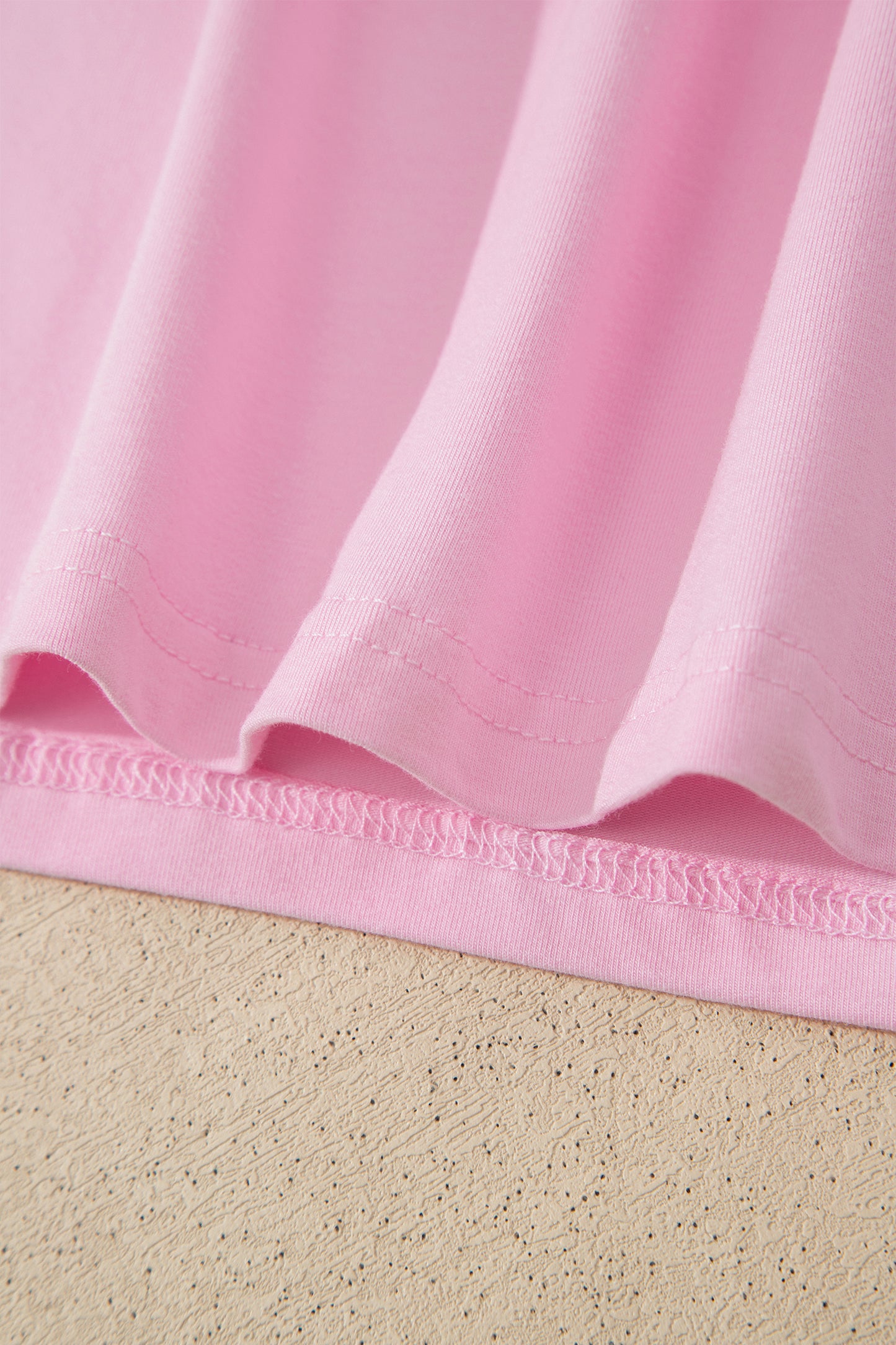 Gossamer Pink Embroidered Bow Detail Color Block Loose Tee