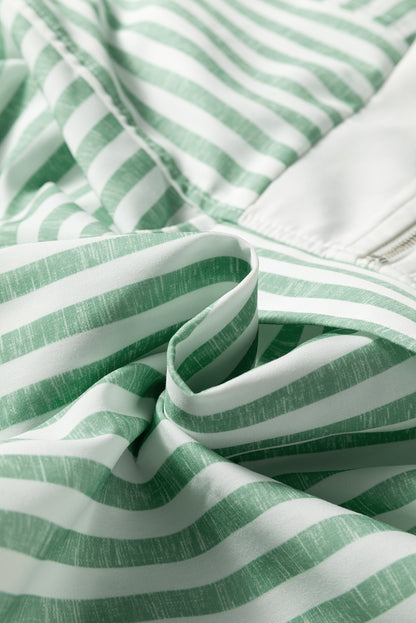 Green Stripe Half Zip Long Sleeve Swing Top