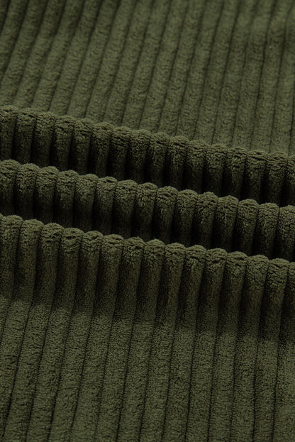 Jungle Green Ribbed Fleece Plaid Print Patchwork Button Up Jacket