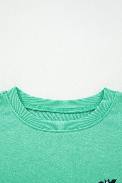 Aruba Blue Cute Halloween Ghost Embroidered Casual Sweatshirt