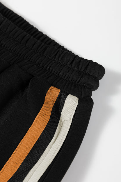 Gray Striped Patchwork Quarter Zip Pullover Loose Pant Set