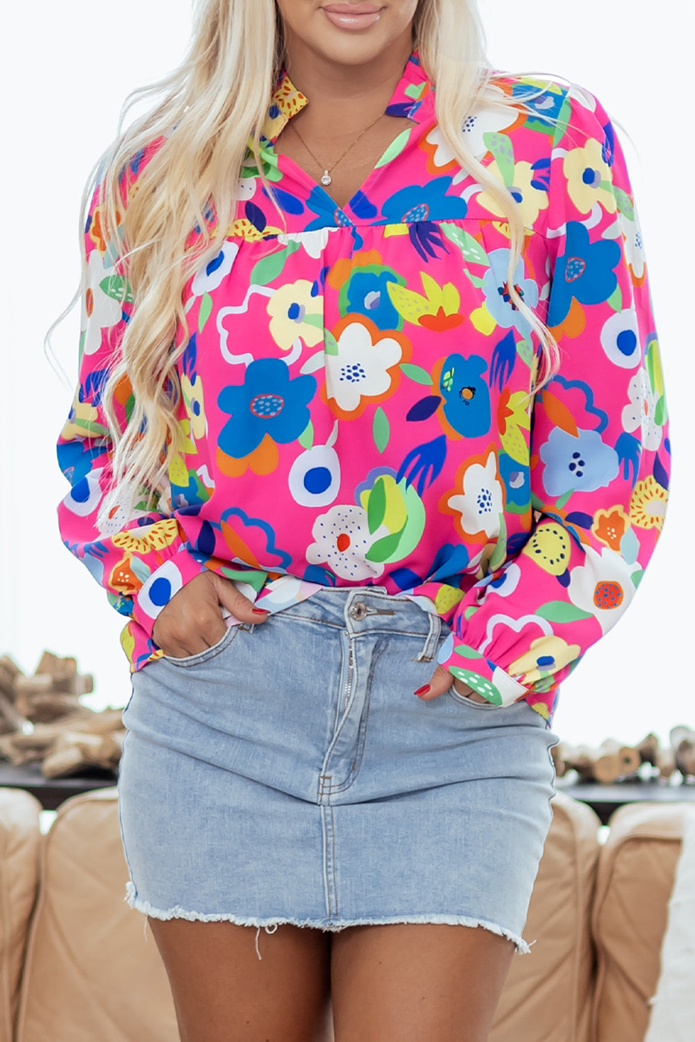 Rose Flower Bomb V Neck Blouse