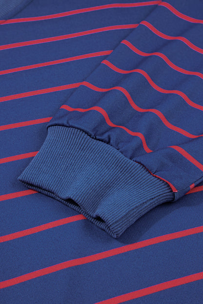 Blue Stripe Stylish Overlap Detail Drop Shoulder Pullover Sweatshirt