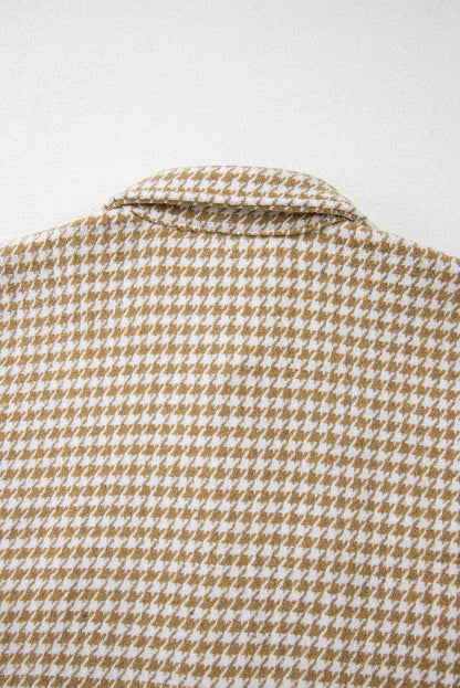 Khaki Houndstooth Color Contrast Textured Patchwork Loose Shacket