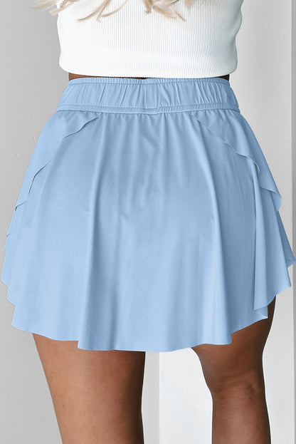Black Drawstring Elastic Waistband Lined Tennis Skorts