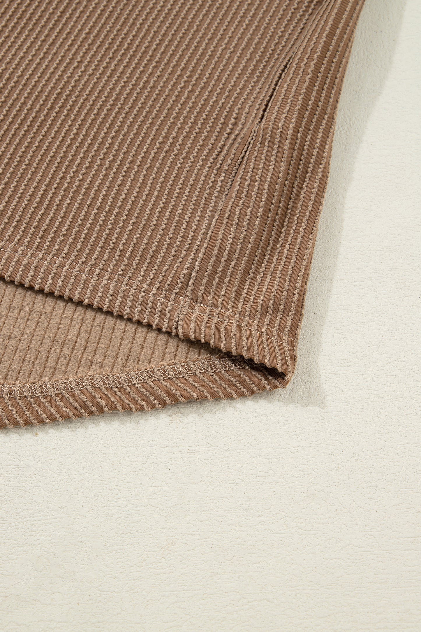 Dark Khaki Twisted Ribbed Leopard Lace Contrast Patchwork Long Sleeve Top