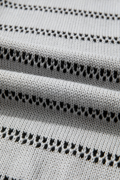 Gray Stripe Button Front Ribbed Trim Short Cardigan