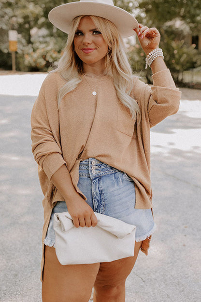 Parchment Plus Size Drop Shoulder Knit Tunic Top