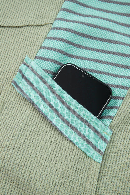 Dusk Blue Exposed Seam Waffle Striped Patchwork Baggy Pullover