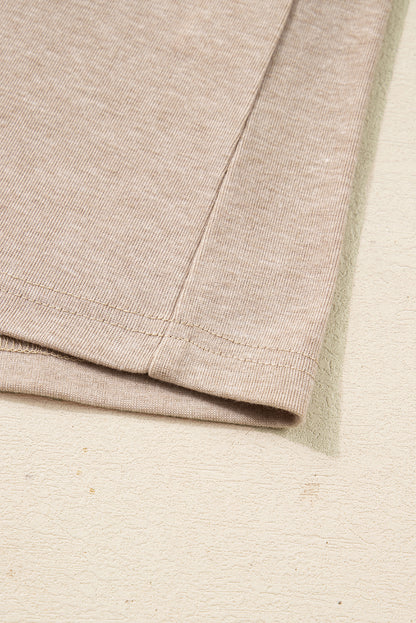 Oatmeal V Neck Contrast Lace Patchwork Long Sleeve Top