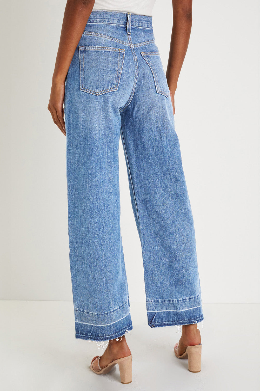 Dusk Blue Raw Hem Straight Leg Loose High Waist Jeans