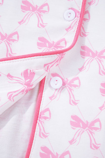 Pink Bow Print Long Sleeve Shirt and Pants Soft Pajama Set