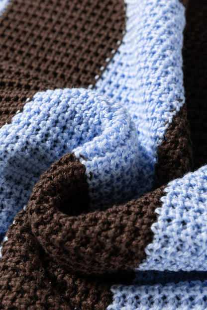 Fushia Striped Color Block Thermal Textured Knit Drop Shoulder Sweater