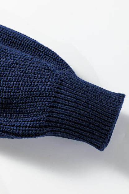 Dirty blue Solid Color Front Seam Drop Shoulder Loose Sweater