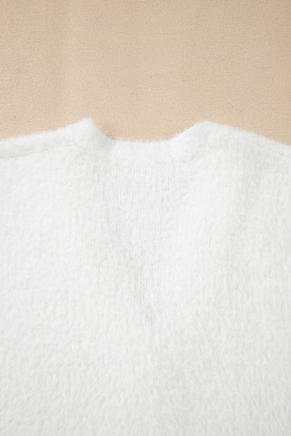 Smoke Gray Fuzzy Buttoned Front Midi Solid Cardigan