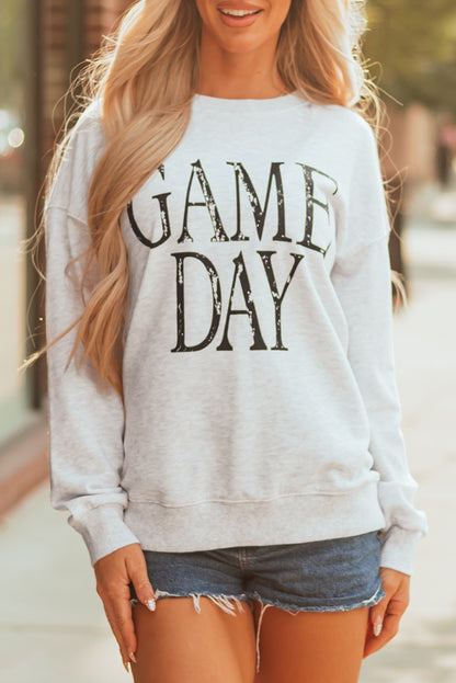 Black Vintage Washed GAME DAY Graphic Baggy Sweatshirt