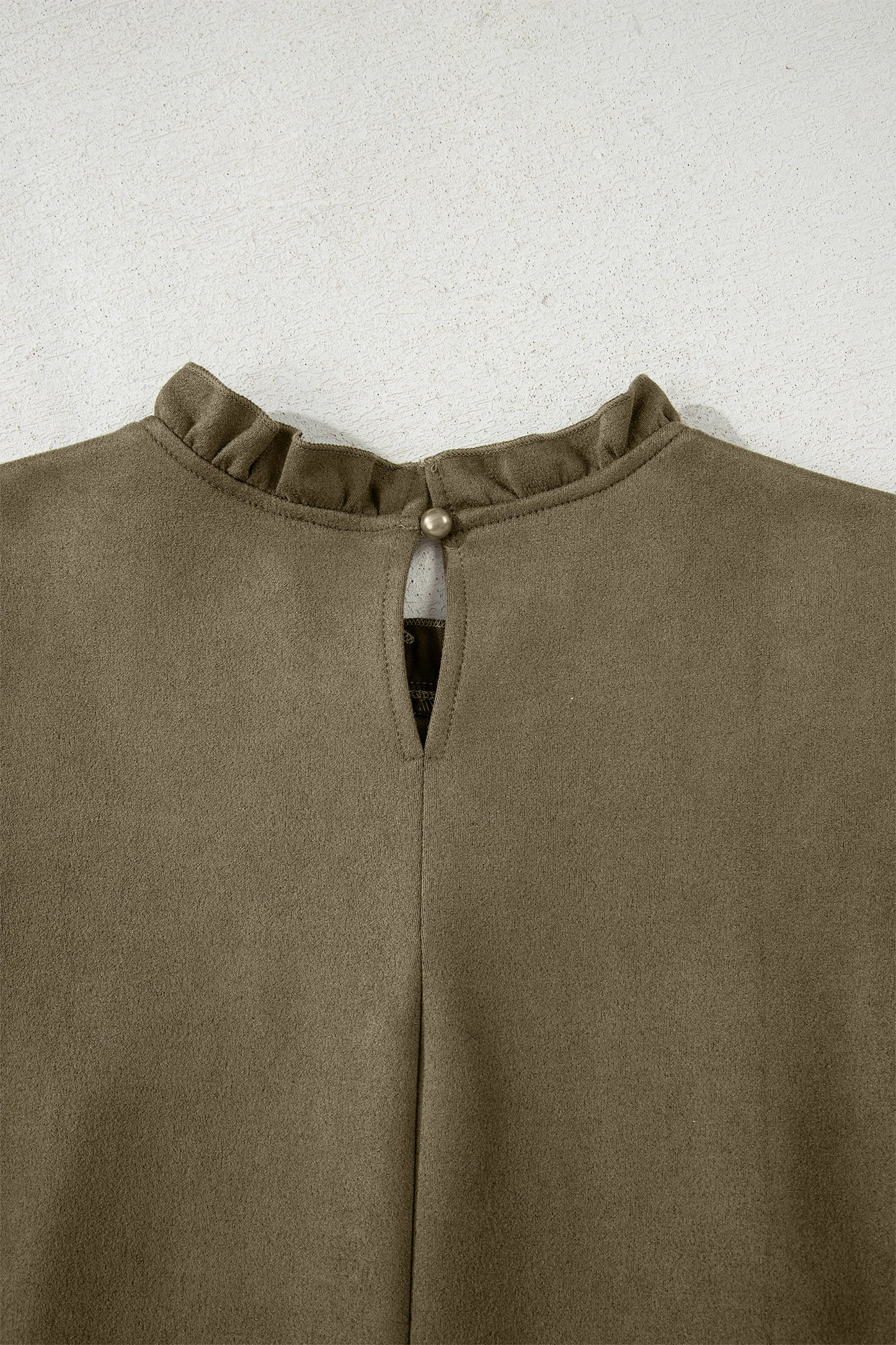 Moss Green Frilled Round Neck Short Puff Sleeve Shift Mini Dress