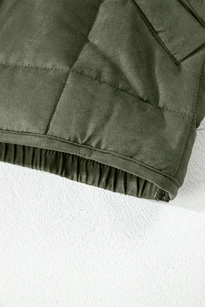 Green Zip-Up Pocket Quilted Jacket