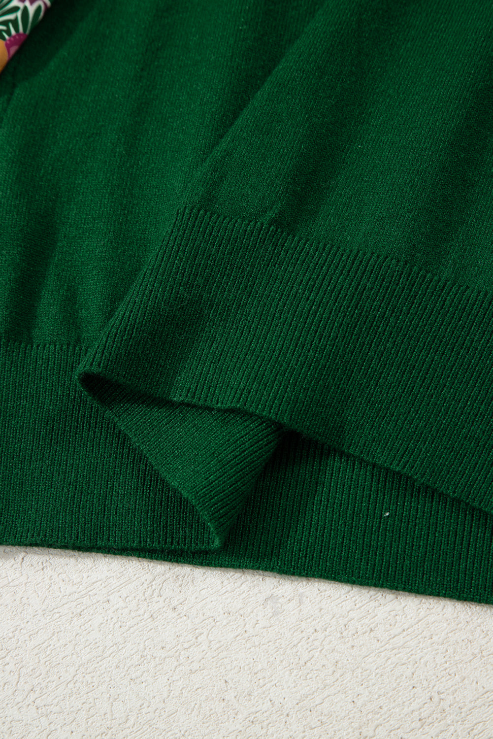 Blackish Green Floral Patchwork Shirred Cuff Puff Sleeve Sweater