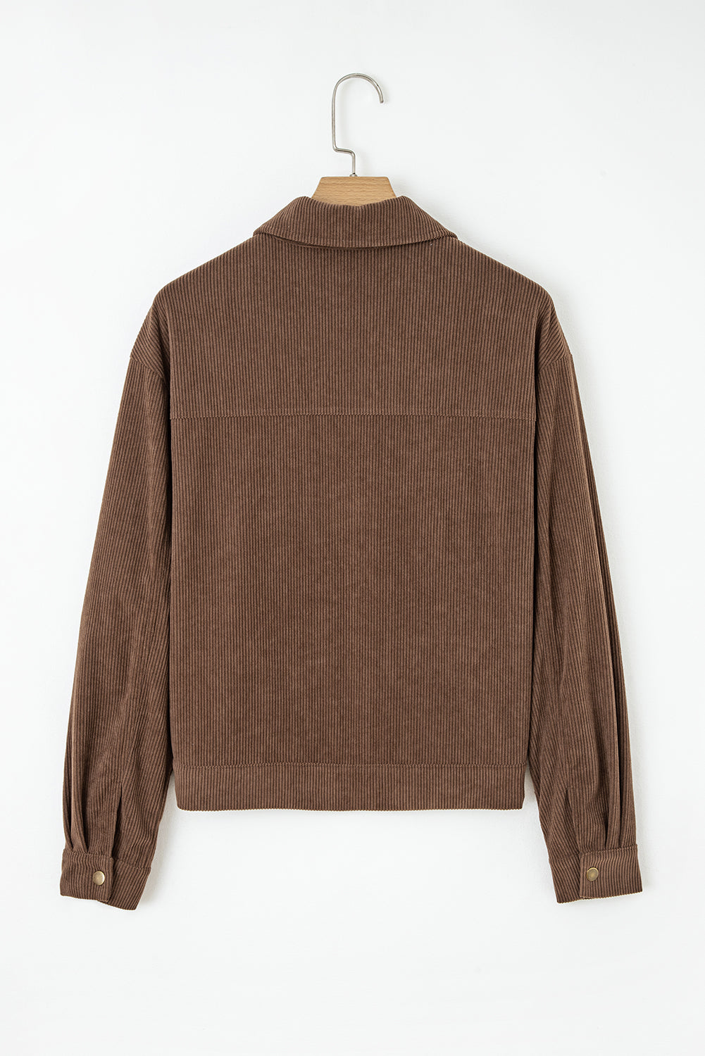 Dark Khaki Button Zip Up Lapel Collar Corduroy Jacket