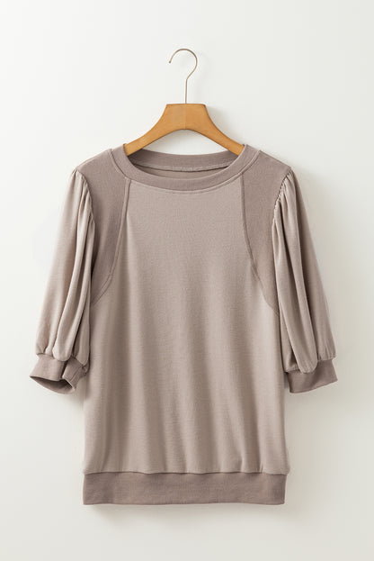Goat Half Lantern Sleeve Solid Colour Pullover Top