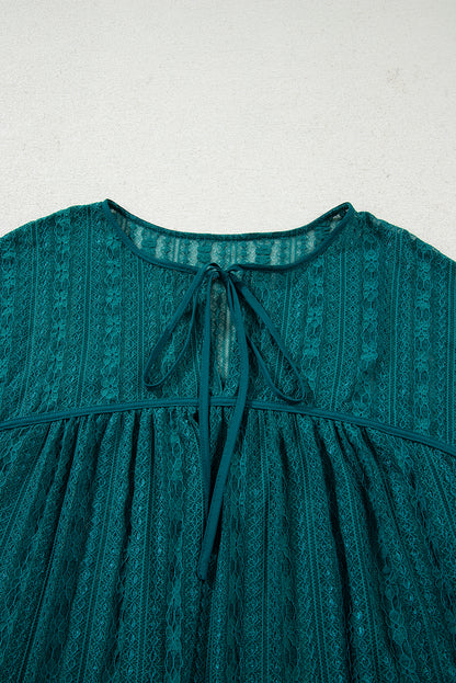 Evergreen Sheer Lace Balloon Sleeve Babydoll Blouse