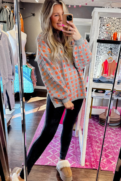 Pink Checkered Oversized Side Slit Sweater
