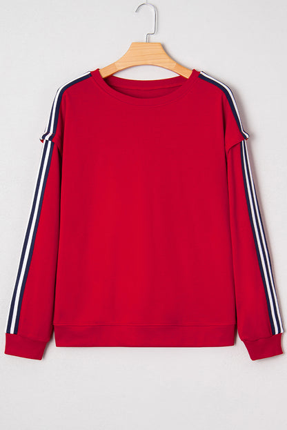 Fiery Red Contrast Striped Detail Varsity Sweatshirt