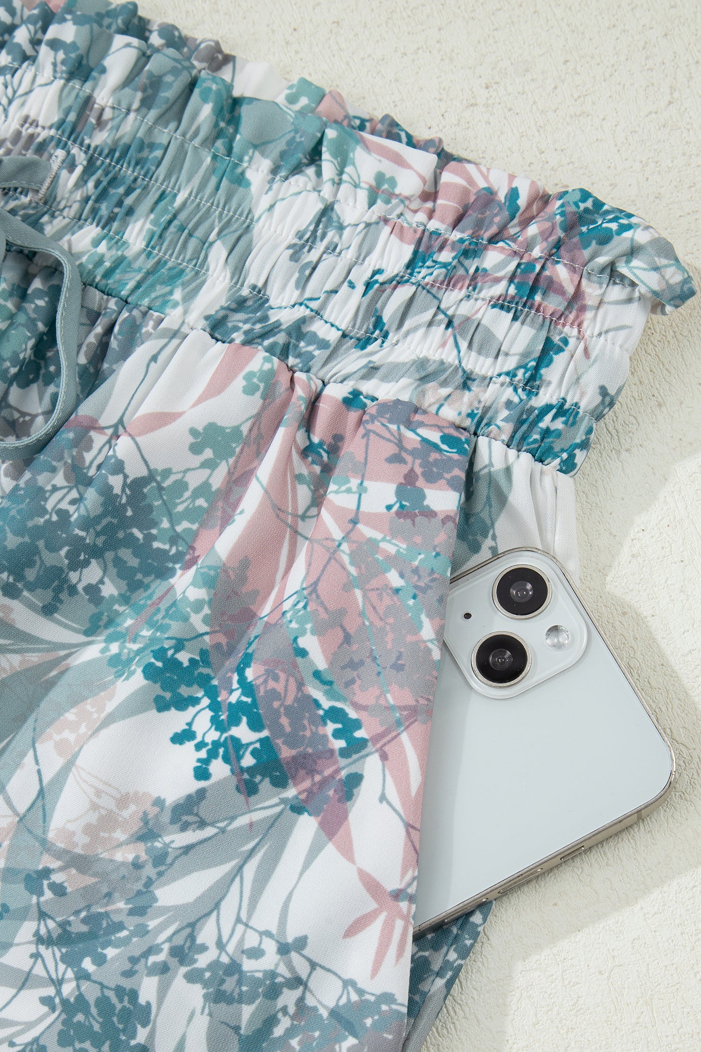 Green Tropical Palm Printed Cropped Tank Drawstring Wide Leg Pant Set