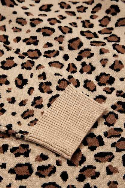Khaki Leopard Print Dolman Sleeve Sweater