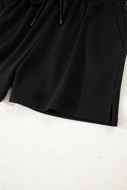 Black Varsity Striped Sleeve Drop Shoulder Sweatshirt and Short Set