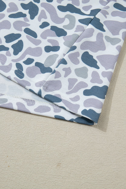 Multicolour Abstract Patterned Polo Collar T Shirt and Shorts Set