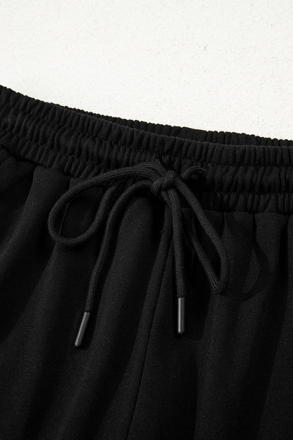 Black Varsity Striped Sleeve Drop Shoulder Sweatshirt and Short Set