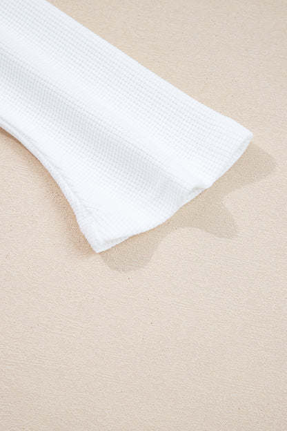 White Solid Color Waffle Ribbed Patchwork Dolman Sleeve Oversize Knit Top