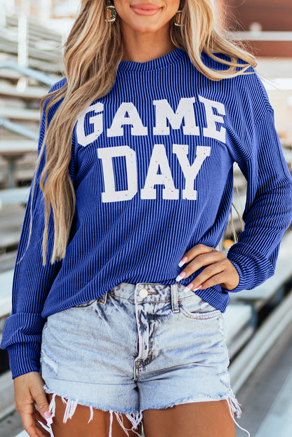 Dark Grey Corded GAME DAY Graphic Long Sleeve Crewneck Top
