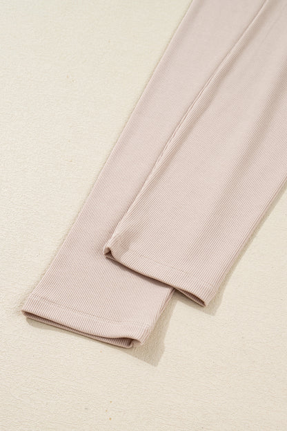 Jet Stream Solid Color Oversize Slit Sweatshirt Ribbed Leggings 2pcs Set